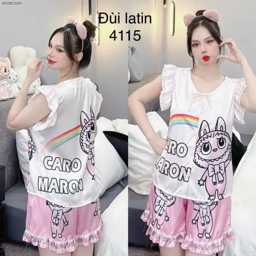 Đồ bộ quần đùi latin áo tay bèo hình labubu