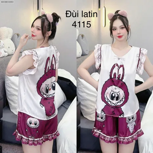Đồ bộ quần đùi latin áo tay bèo hình labubu