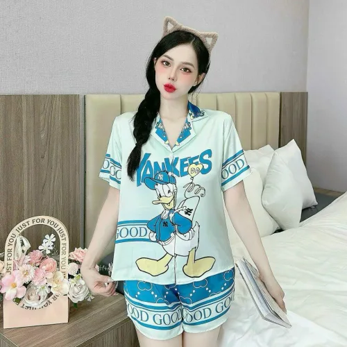 Đồ bộ quần đùi latin áo tay ngắn cổ bẻ in nhiều hình