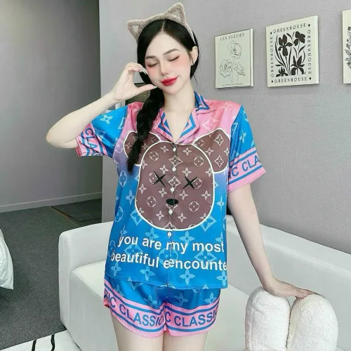 Đồ bộ quần đùi latin áo tay ngắn cổ bẻ in nhiều hình