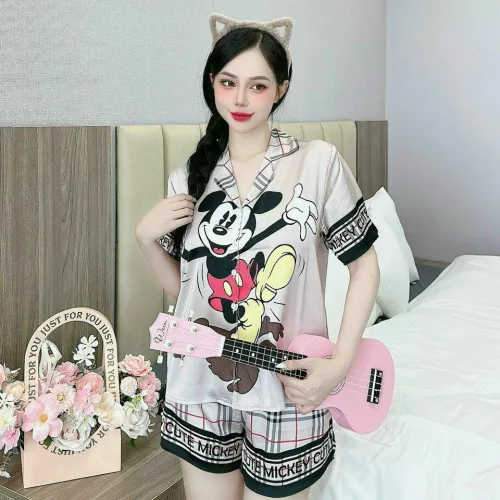 Đồ bộ quần đùi latin áo tay ngắn cổ bẻ in nhiều hình
