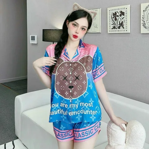 Đồ bộ quần đùi latin áo tay ngắn cổ bẻ in nhiều hình