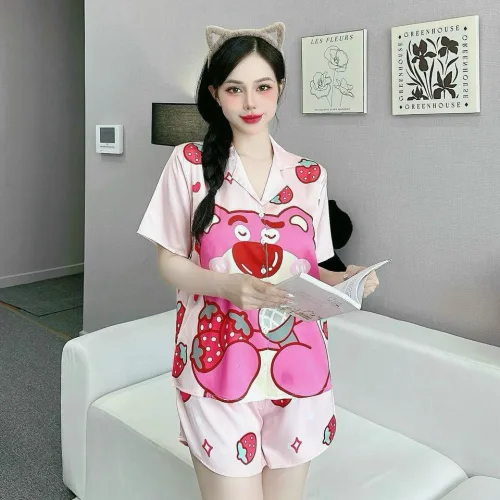 Đồ bộ quần đùi latin áo tay ngắn cổ bẻ in nhiều hình