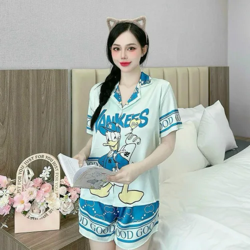 Đồ bộ quần đùi latin áo tay ngắn cổ bẻ in nhiều hình