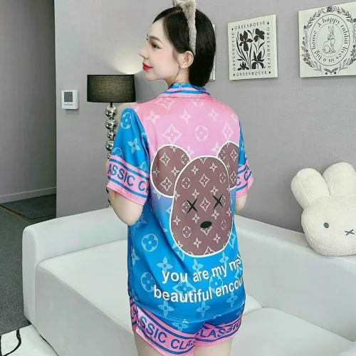 Đồ bộ quần đùi latin áo tay ngắn cổ bẻ in nhiều hình