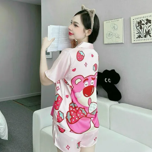 Đồ bộ quần đùi latin áo tay ngắn cổ bẻ in nhiều hình