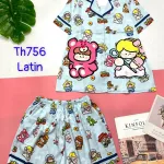 Đồ bộ quần đùi latin áo tay ngắn cổ bẻ in nhiều hình dễ thương