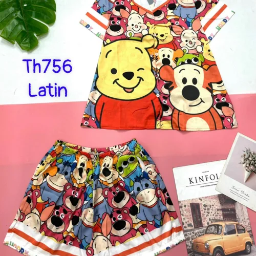 Đồ bộ quần đùi latin áo tay ngắn cổ bẻ in nhiều hình dễ thương