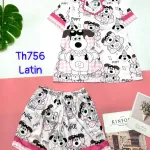 Đồ bộ quần đùi latin áo tay ngắn cổ bẻ in nhiều hình dễ thương
