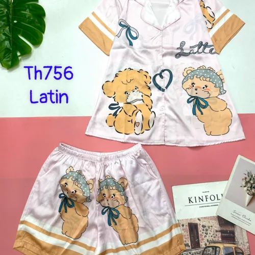 Đồ bộ quần đùi latin áo tay ngắn cổ bẻ in nhiều hình dễ thương