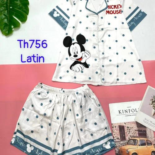 Đồ bộ quần đùi latin áo tay ngắn cổ bẻ in nhiều hình dễ thương