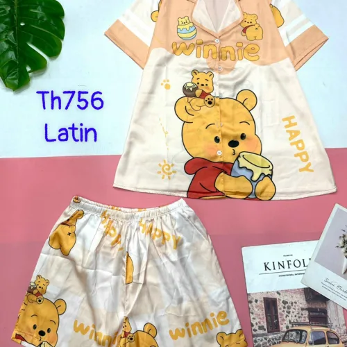 Đồ bộ quần đùi latin áo tay ngắn cổ bẻ in nhiều hình dễ thương