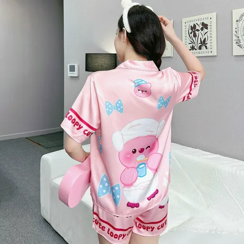 Đồ bộ quần đùi  latin áo tay ngắn cổ bẻ in nhiều hình lớn