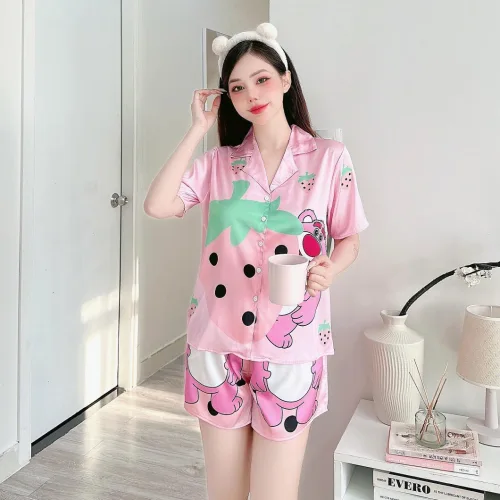 Đồ bộ quần đùi  latin áo tay ngắn cổ bẻ in nhiều hình lớn