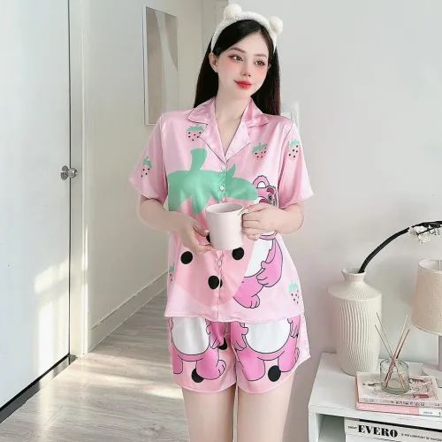 Đồ bộ quần đùi  latin áo tay ngắn cổ bẻ in nhiều hình lớn