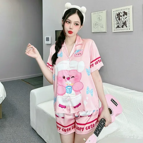 Đồ bộ quần đùi  latin áo tay ngắn cổ bẻ in nhiều hình lớn
