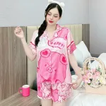 Đồ bộ quần đùi  latin áo tay ngắn cổ bẻ in nhiều hình lớn