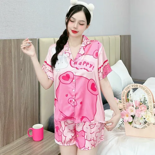 Đồ bộ quần đùi  latin áo tay ngắn cổ bẻ in nhiều hình lớn