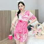 Đồ bộ quần đùi  latin áo tay ngắn cổ bẻ in nhiều hình lớn
