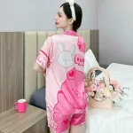 Đồ bộ quần đùi  latin áo tay ngắn cổ bẻ in nhiều hình lớn