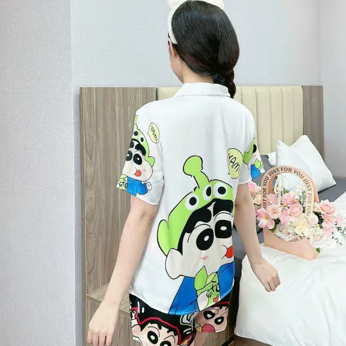 Đồ bộ quần đùi  latin áo tay ngắn cổ bẻ in nhiều hình lớn