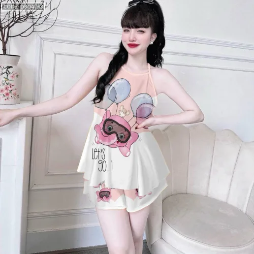 Đồ bộ quần đùi latin áo yếm in nhiều hình khác nhau