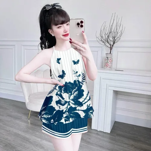 Đồ bộ quần đùi latin áo yếm in nhiều hình khác nhau