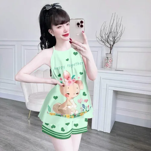 Đồ bộ quần đùi latin áo yếm in nhiều hình khác nhau
