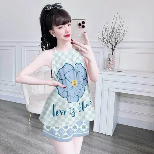 Đồ bộ quần đùi latin áo yếm in nhiều hình khác nhau