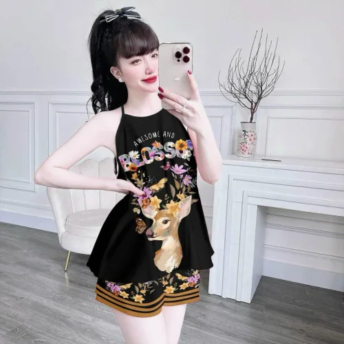 Đồ bộ quần đùi latin áo yếm in nhiều hình khác nhau