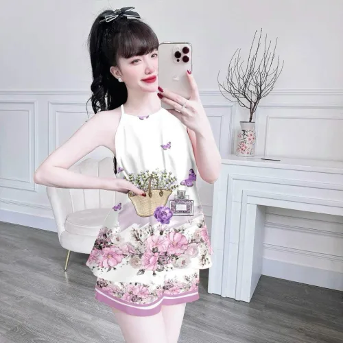 Đồ bộ quần đùi latin áo yếm in nhiều hình khác nhau