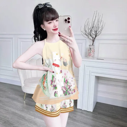 Đồ bộ quần đùi latin áo yếm in nhiều hình khác nhau