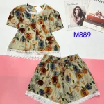 Đồ bộ quần đùi mango áo phối ren nút nhiều hoạ tiết đẹp