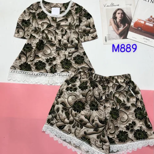Đồ bộ quần đùi mango áo phối ren nút nhiều hoạ tiết đẹp