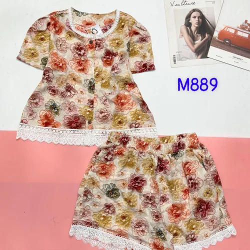 Đồ bộ quần đùi mango áo phối ren nút nhiều hoạ tiết đẹp