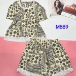 Đồ bộ quần đùi mango áo phối ren nút nhiều hoạ tiết đẹp