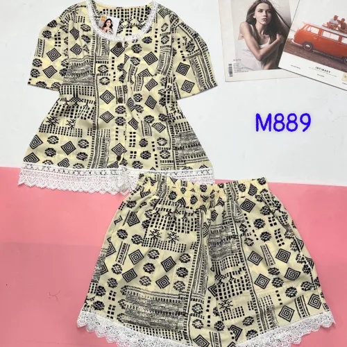 Đồ bộ quần đùi mango áo phối ren nút nhiều hoạ tiết đẹp