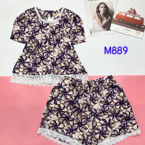Đồ bộ quần đùi mango áo phối ren nút nhiều hoạ tiết đẹp