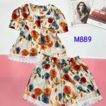Đồ bộ quần đùi mango áo phối ren nút nhiều hoạ tiết đẹp