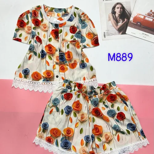 Đồ bộ quần đùi mango áo phối ren nút nhiều hoạ tiết đẹp