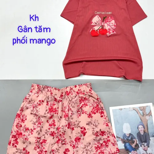 Đồ bộ quần đùi mango áo thun tay ngắn vải gân tăm
