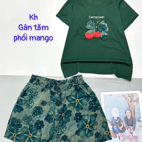 Đồ bộ quần đùi mango áo thun tay ngắn vải gân tăm