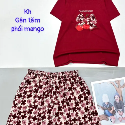 Đồ bộ quần đùi mango áo thun tay ngắn vải gân tăm