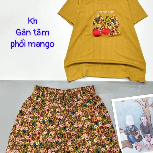 Đồ bộ quần đùi mango áo thun tay ngắn vải gân tăm