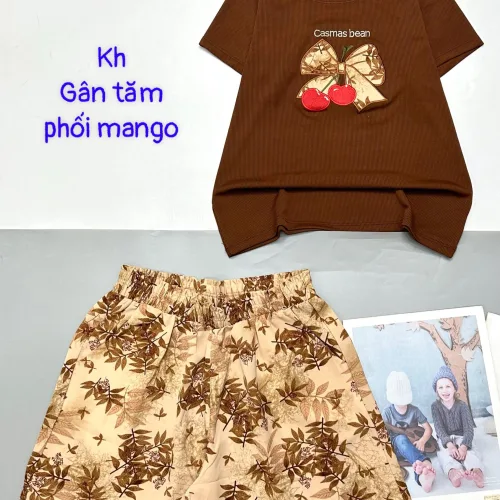 Đồ bộ quần đùi mango áo thun tay ngắn vải gân tăm