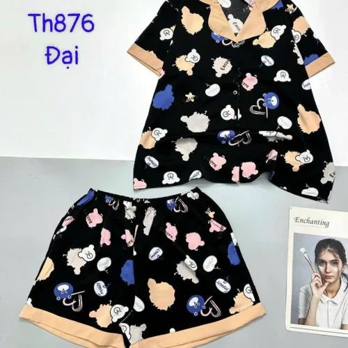 Đồ bộ quần đùi mango pijama có túi trước in nhiều hình