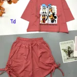 Đồ bộ quần đùi rút dây áo croptop cổ tròn in hình thú