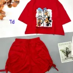 Đồ bộ quần đùi rút dây áo croptop cổ tròn in hình thú