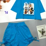 Đồ bộ quần đùi rút dây áo croptop cổ tròn in hình thú