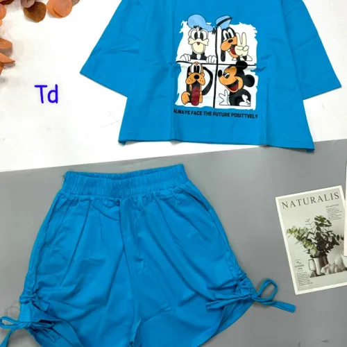 Đồ bộ quần đùi rút dây áo croptop cổ tròn in hình thú